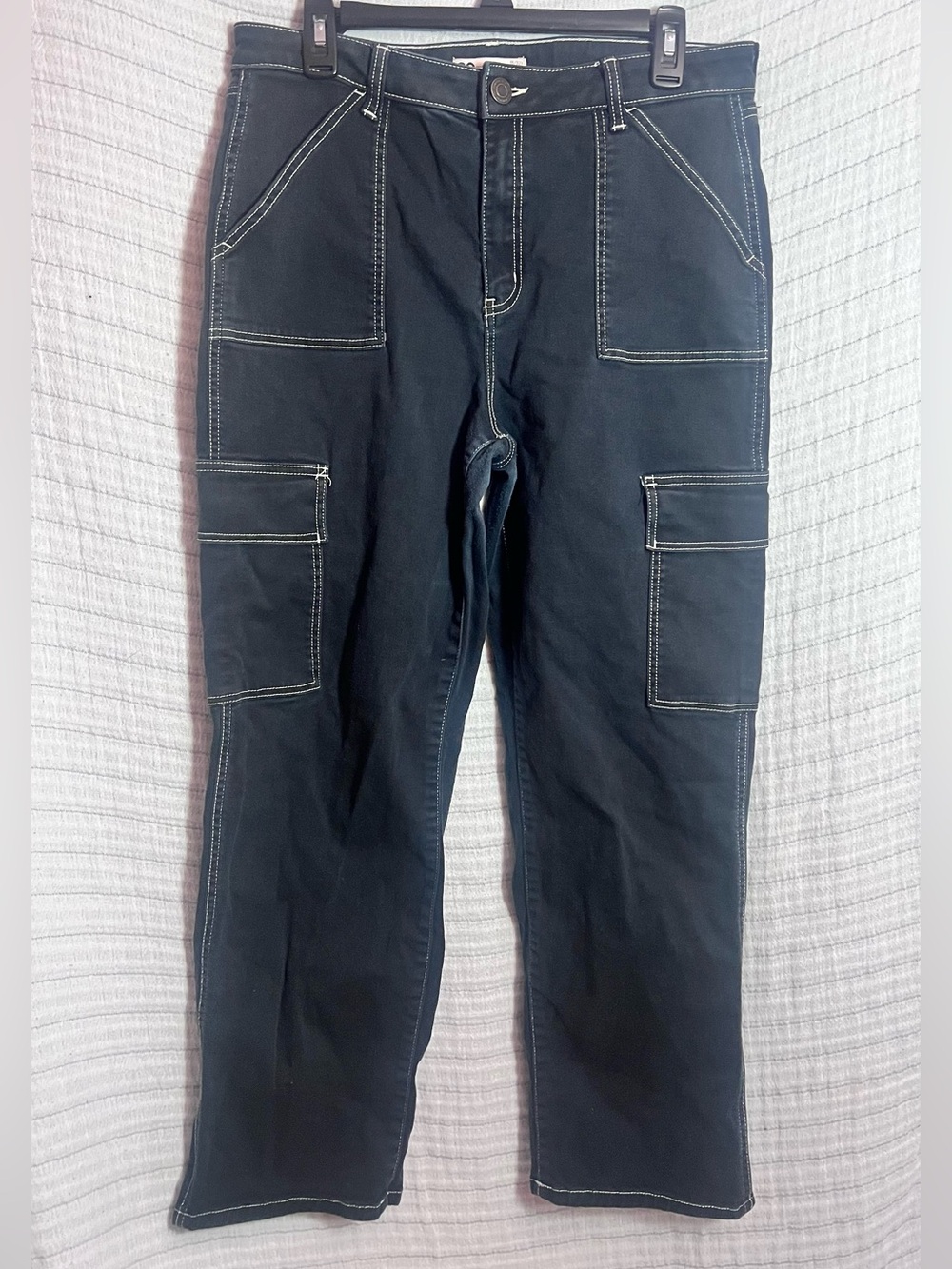 SO Black High Rise Cargo Jeans with Contrast Stitching